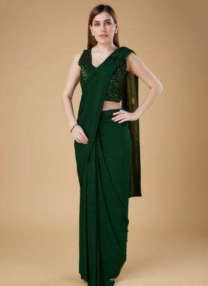 Sap Green Sequin Work Ready-To-Wear Saree