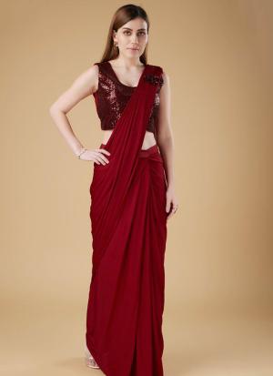 Maroon Ready To Wear Party Saree with Blouse