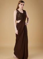 Brown Ready To Wear Party Saree with Blouse