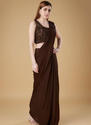 Brown Ready To Wear Party Saree with Blouse