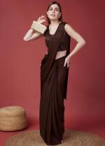 Brown Ready To Wear Party Saree with Blouse