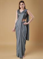Grey Ready To Wear Party Saree with Blouse