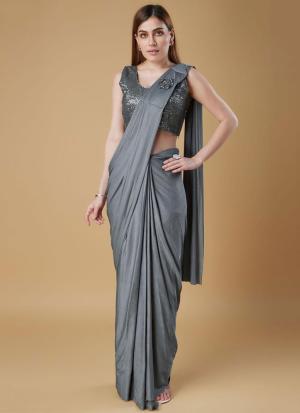 Grey Ready To Wear Party Saree with Blouse