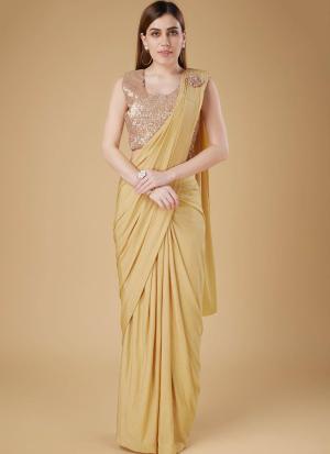 Cream Ready To Wear Party Saree with Blouse