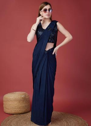 Blue Ready To Wear Party Saree with Blouse