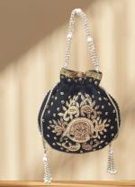 Black Pearl-Handle Embroidered Potli Bag