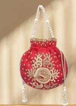 Regal Crimson Pearl Embroidered Handbag
