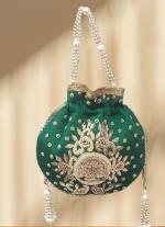 Emerald Elegance Pearl Embroidered Potli
