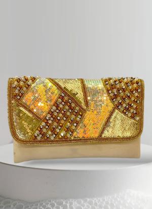 Golden Radiance Beaded Clutch