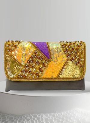 Regal Gold-Purple Beaded Clutch
