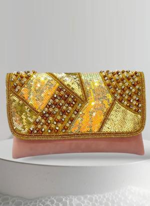 Amber Elegance Beaded Clutch