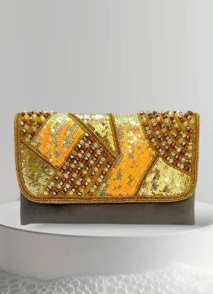 Pink Pouch with Gold Bead Accents & Zipper Pocket