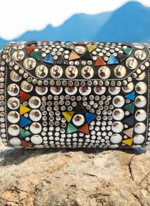 Multi And Silver Beaded Box Clutch