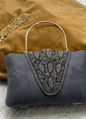 Dark Grey Handwork Zari Clutch