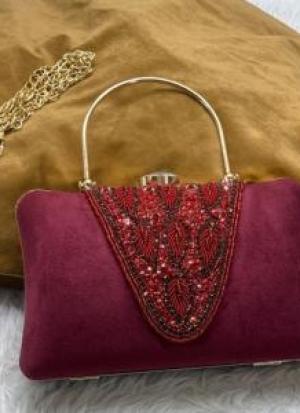 Maroon Handwork Zari Clutch