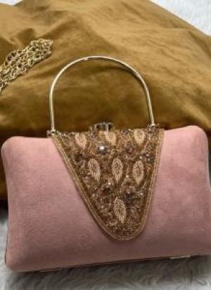 Pink Handwork Zari Clutch