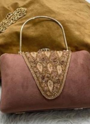 Dark Beige Handwork Zari Clutch