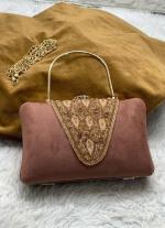 Dark Beige Handwork Zari Clutch