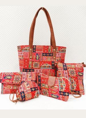 Pink Ikkat 5 Piece Hand Bag