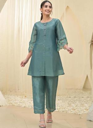 Teal Elegance Embroidered Tunic Set