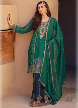 Green & Gold Embroidered Tunic Set