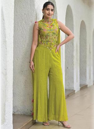 Bright Green Embroidered Sleeveless Set
