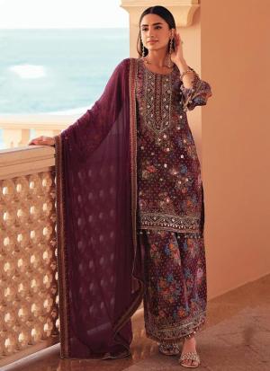 Maroon Floral Embroidered Tunic Set