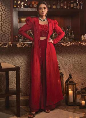 Crimson Luxe Embroidered Ensemble