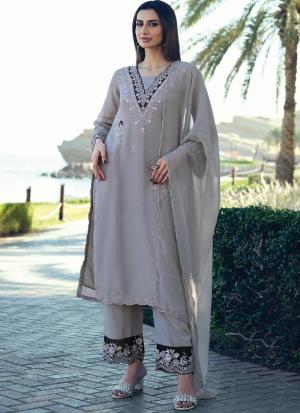 Lavender Embroidered Silk Ensemble with Dupatta