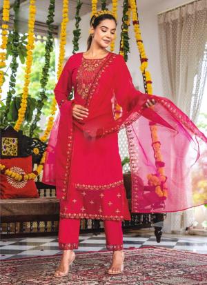Deep Red Emroidered Straight Salwar Kameez