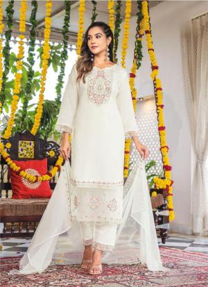 Off White Emroidered Straight Salwar Kameez