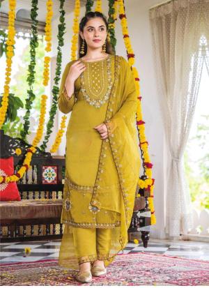 Mustard Yellow Emroidered Straight Salwar Kameez