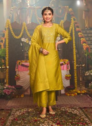 Yellow Embroidered Straight Salwar Kameez