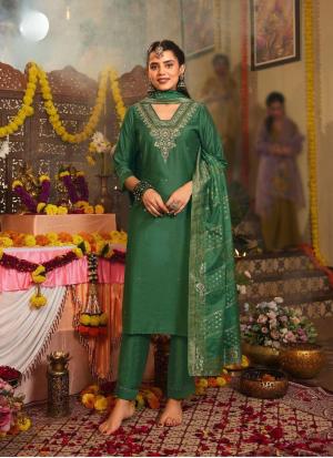 Dark Green Embroidered Straight Salwar Kameez