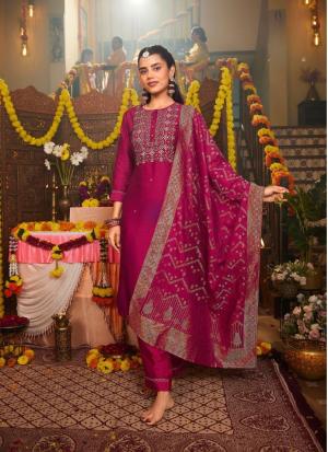 Megenta Pink Embroidered Straight Salwar Kameez
