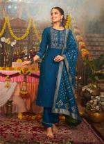Deep Royal Blue Embroidered Straight Salwar Kameez