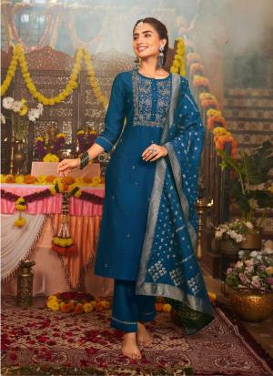 Deep Royal Blue Embroidered Straight Salwar Kameez
