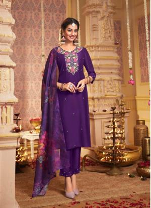 Purple Embroidered Straight Salwar Kameez