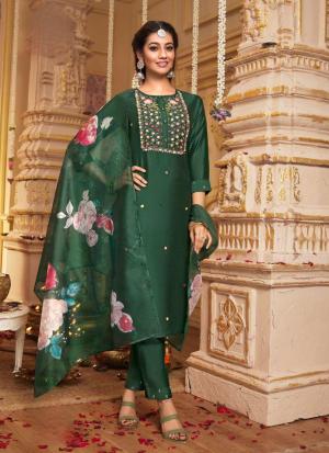 Dark Green Embroidered Straight Salwar Kameez