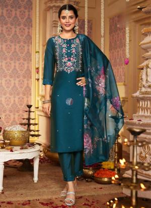 Dark Blue  Embroidered Straight Salwar Kameez