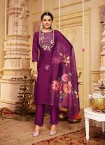 Wine Embroidered Straight Salwar Kameez