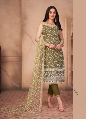 Green Florals Embroidered Straight Salwar Kameez
