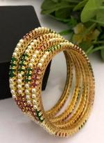 Gold Pearl Bangles with Green and Red Gemstone