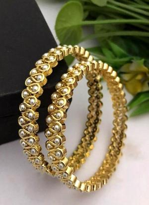 Designed Gold Bangles with Pearls