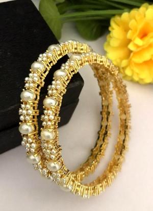 Gold Pearl Bangles with Lustrous Pearls