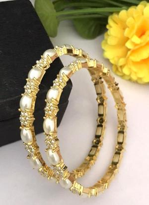 Gold Pearl Bangles with White Stones