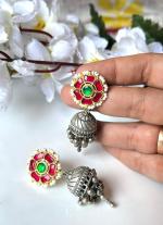 White And Red  Oxidised  Earrings