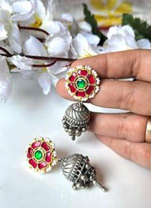 White And Red  Oxidised  Earrings