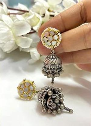 White Oxidised Earrings