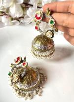 Golden And Silver Floral Design Earrings
